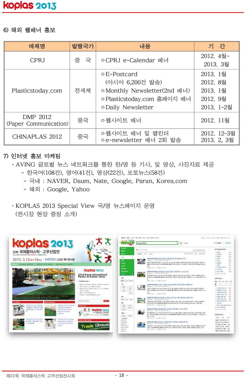 11월 CHINAPLAS 2012 중국 ㅇ웹사이트 배너 및 캘린더 ㅇe-newsletter 배너 2회 발송 2012. 12~3월 2013.