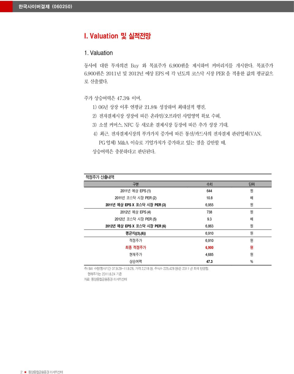 8% 성장하며 최대실적 행진, 2) 전자결제시장 성장에 따른 온라인/오프라인 사업영역 확보 수혜, 3) 소셜 커머스, NFC 등 새로운 결제시장 등장에 따른 추가 성장 기대, 4) 최근, 전자결제시장의 부가가치 증가에 따른 통신/카드사의 전자결제 관련업체(VAN, PG 업체) M&A 이슈로 기업가치가 증가하고 있는 점을 감안할 때, 상승여력은 충분하다고