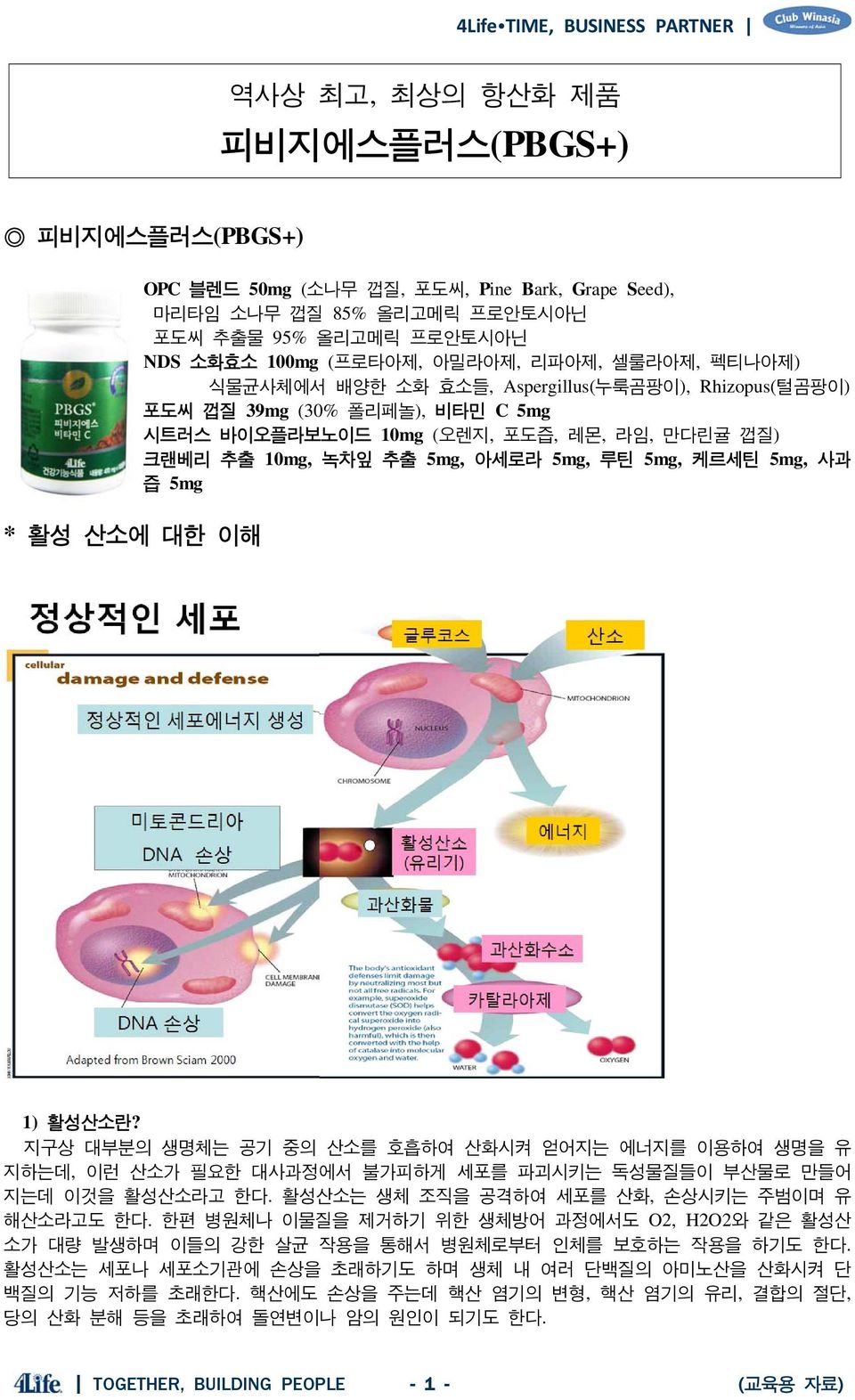 루틴 5mg, 케르세틴 5mg, 사과 즙 5mg 1) 활성산소란? 지구상 대부분의 생명체는 공기 중의 산소를 호흡하여 산화시켜 얻어지는 에너지를 이용하여 생명을 유 지하는데, 이런 산소가 필요한 대사과정에서 불가피하게 세포를 파괴시키는 독성물질들이 부산물로 만들어 지는데 이것을 활성산소라고 한다.