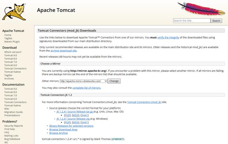 Tomcat 프로젝트에서제공하는웹서버연동모듈 Document : http://tomcat.apache.org/connectors-doc/ Download : http://tomcat.apache.org/download-connectors.