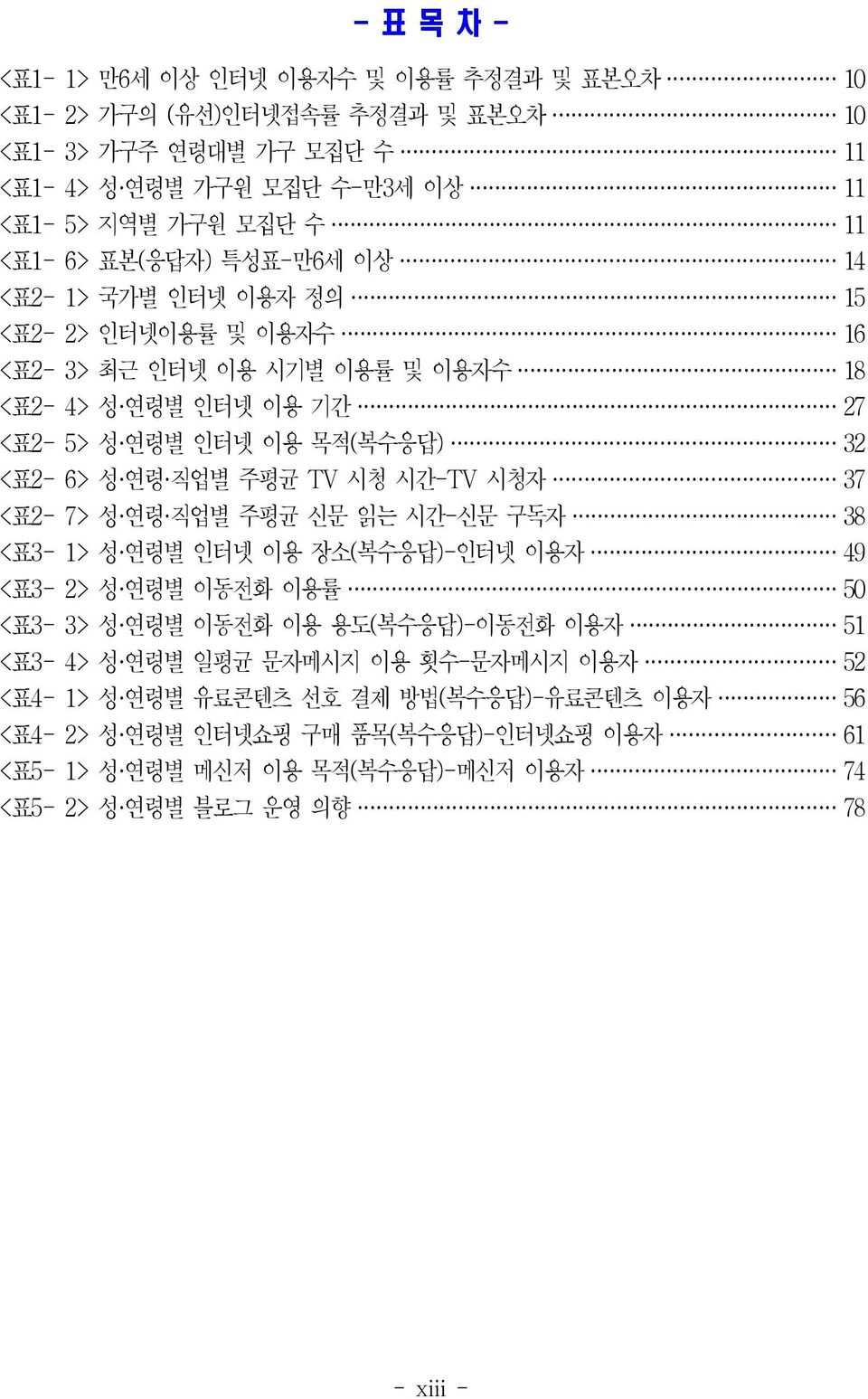 TV 시청 시간-TV 시청자 37 < 표2-7> 성 연령 직업별 주평균 신문 읽는 시간- 신문 구독자 38 < 표3-1> 성 연령별 인터넷 이용 장소( 복수응답 )- 인터넷 이용자 49 < 표3-2> 성 연령별 이동전화 이용률 50 < 표3-3> 성 연령별 이동전화 이용 용도( 복수응답 )- 이동전화 이용자 51 < 표3-4> 성 연령별 일평균