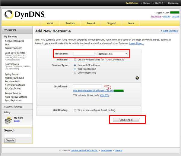 DDNS 가입방법 5. Host Services 항목에있는 [Add Hostname] 을클릭합니다. 6.