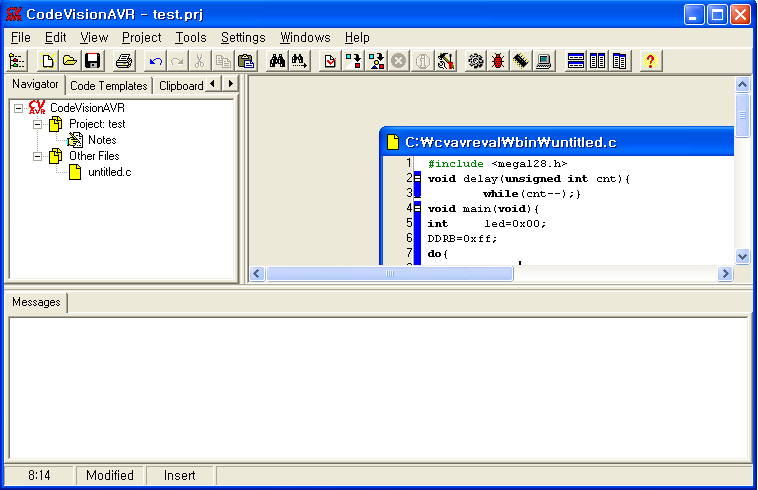 2.5.2. 새소스파일만들기 1 New Project 실행 : 메인창의 [File->New] 메뉴를선택하면 Create New File 이라는작은창이생성된다. 그때그림 57과같이 source 를선택하고 OK 버튼을클릭한다. 그림 57.