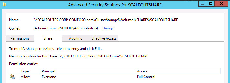 7. 아래와같이 Advanced Security Settings for SCALEOUTHOUSE 의 Permissions 탭의 최종권한을확인합니다. 8.