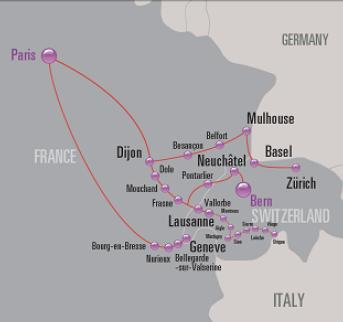 [ 특급열차 ] 프랑스 - 스위스 (TGV LYRIA) 1. 구간및소요시간 TGV 리리아는프랑스파리에서스위스곳곳으로빠르게이동할수있는초고속열차입니다.