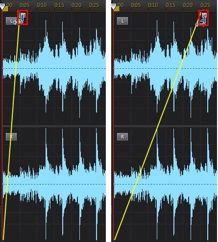 CyberLink AudioDirector 5 립 끝부분에서 오디오의 음량 서서히 줄어들게 려면 페 드 아 웃 옵션 을 선택고 다음을 설정합니다 41 세 가지 페드 아웃 유형 중에서 나를 선택합니다 -페드 길 동안 볼륨 비례해서 줄어드는 점진적 페드 아웃, -처음에 급격게 오디오 음량