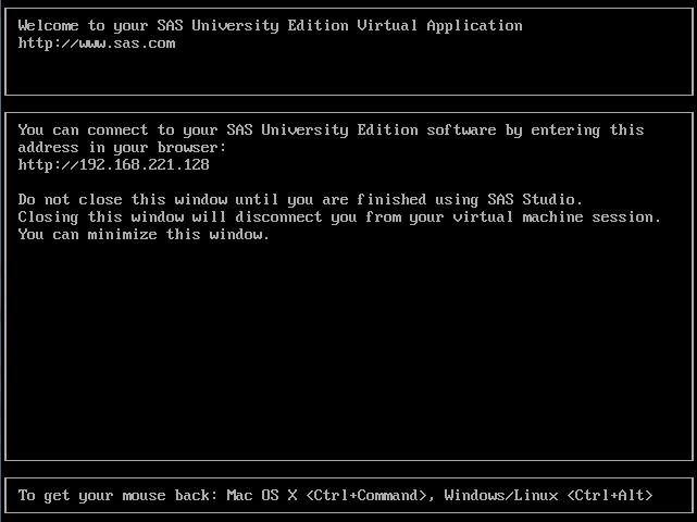 VMware Player 에서 SAS University Edition 시작하기 VMware Player 에서 SAS University Edition 을시작하려면, 1) VMware Player 에서왼쪽영역에있는 SAS University Edition 가상이미지의이름을클릭합니다. 2) Play virtual machine 을클릭합니다.