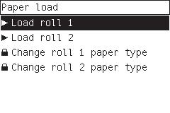要從 1 號安裝盒將捲筒紙裝入印表機 在前控制面板上, 反白顯示 紙張 圖示並按下 選擇 鍵 드로어 1 에서프린터로롤용지를넣으려면제어판에서용지아이콘을강조표시하고선택키를누릅니다. Untuk mengisikan gulungan kertas dari Laci 1 ke dalam printer.