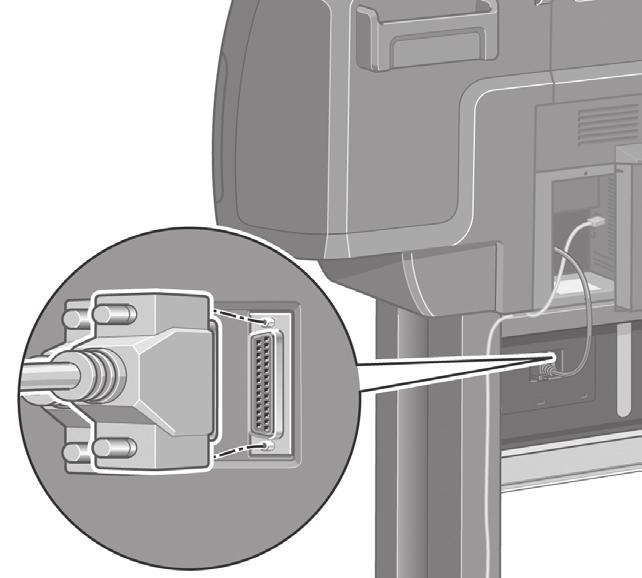 Lewatkan kabel LAN melalui kait di bagian belakang printer. The roll module provides an extra socket to connect an optional accessory. Caution: do not attempt to use this socket for any other purpose.