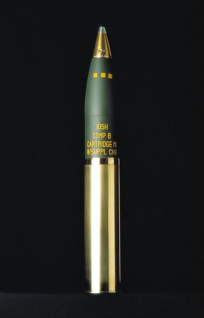 곡사포탄 105mm 곡사포용고폭탄 HE, KM1 19.5kg 전장 / Length(W/F) 789mm 충진물 / Filler COMP-B/TNT 추진장약 / Propelling KM67(M1, K275), CHG.