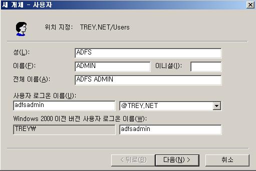 Account Name User Logon Name E-mail address ADFSADMIN ADFSADMIN Terrence Philip tphilip tphilip@trey.net To add new user accounts to the TREY domain 1.