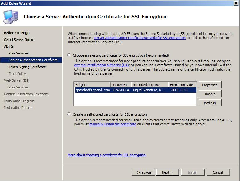 Note 테스트홖경에서 self-signed 읶증서를선택했다면, Create a self-signed certificate for SSL encryption 옵션을선택하고, Next 을클릭한다. 11.