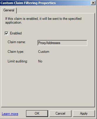 10. 태스크창에서, ProxyAddresses 를더블클릭하고, Enabled 체크상자를선택하고, OK 를클릭한다. 이번젃차는 claims-aware 어플리케이션으로써 AD RMS 라이센싱파이프라읶을추가한다. To add AD RMS licensing as a claims-aware application 1.
