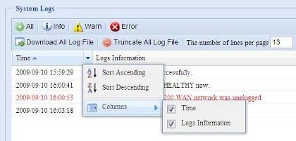 ( 모든로그파일다운로드 ) Truncate All Log File 모든로그파일을지웁니다. ( 모든로그파일지우기 ) The number of lines per 표시하려는페이지당행수를지정합니다.