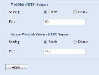 다음은각항목에대한설명입니다. 웹서비스항목 HTTP (WebDisk) Support (HTTP ( 웹디스크 ) 지원 ) HTTPs (Secure WebDisk) Support (HTTPs ( 보안웹디스크 ) 지원 ) 설명 WebDisk ( 웹디스크 ) 지원을 Enable ( 사용 ) 또는 Disable ( 사용안함 ) 로설정합니다.