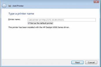8. Set as the default printer ( 기본프린터로설정 ) 확인란을선택하여이프린터를기본프린터로설정할수있습니다. Next ( 다음 ) 을클릭하여계속합니다. 9.