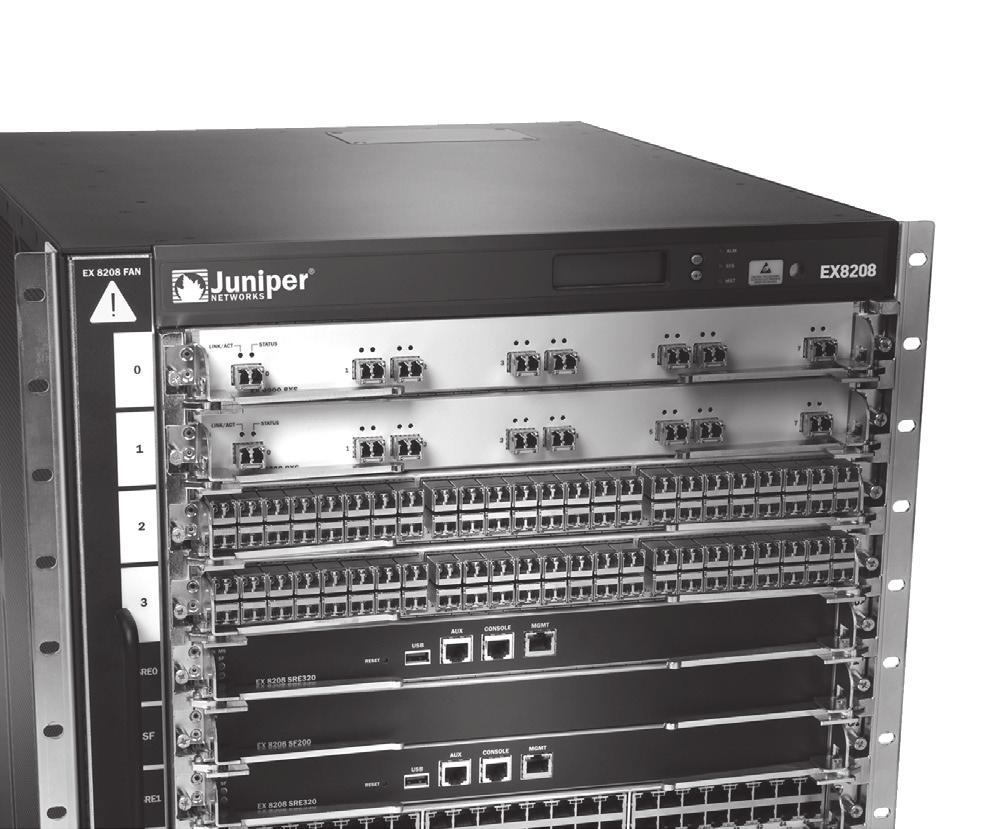 DATASHEET EX8208 이더넷스위치 제품소개 EX8208 모듈형이더넷스위치는 Juniper Networks EX-Series 이더넷스위치제품군중하나로서, 오늘날고집적데이터센터, 캠퍼스어그리게이션및코어스위칭환경에서필요로하는성능, 확장성및고가용성을모두갖춘유연하고강력한모듈형플랫폼을제공합니다. 최고 6.
