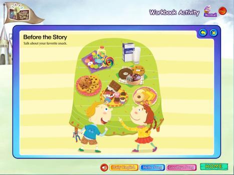 Level 2-5 No More Chocolate Cookies! Lesson Plan: Week 1 Day 1 Presentation & Application [14 분 ] 1. Before the Story [Hybrid CD] Workbook Activity 의 Before the Story 메뉴를선택하여보여주며음식의명칭을알려주고익힌다.