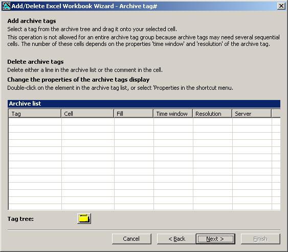 문서 4.6 Excel 워크북작업 요구사항 "Excel Workbook Wizard" 가시작되었고 Excel 워크북이구성되었다. " 아카이브태그추가 / 삭제 " 대화창이열려있다. 절차 1.
