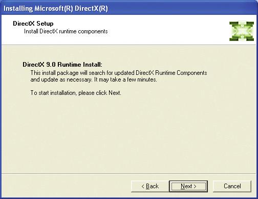 하드웨어 가속 지원을 사용하려면 Microsoft DirectX 를 설치합니다.