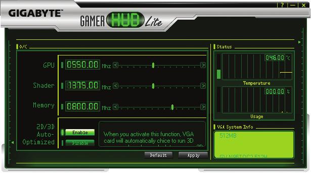 GIGABYTE Gamer HUD Lite GIGABYTE Gamer HUD Lite 를사용하여그래픽카드의전압이나 GPU, Shader 및비디오메모리의작동주파수를조정할수있습니다. 도움말페이지 현재작동주파수표시 주파수를자동으로최적화합니다. 하드웨어모니터 주파수의수동조정을활성화합니다.
