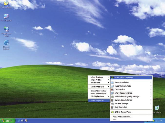nview Desktop Manager 기능 활성화: 시스템 트레이에서 NVIDIA 아이콘 을 클릭하고 nview Destop Manager 에서 nview Properties를 선택합니다. Enable 버튼을 클릭하여 nview Desktop Manager 기능을 켭니다.
