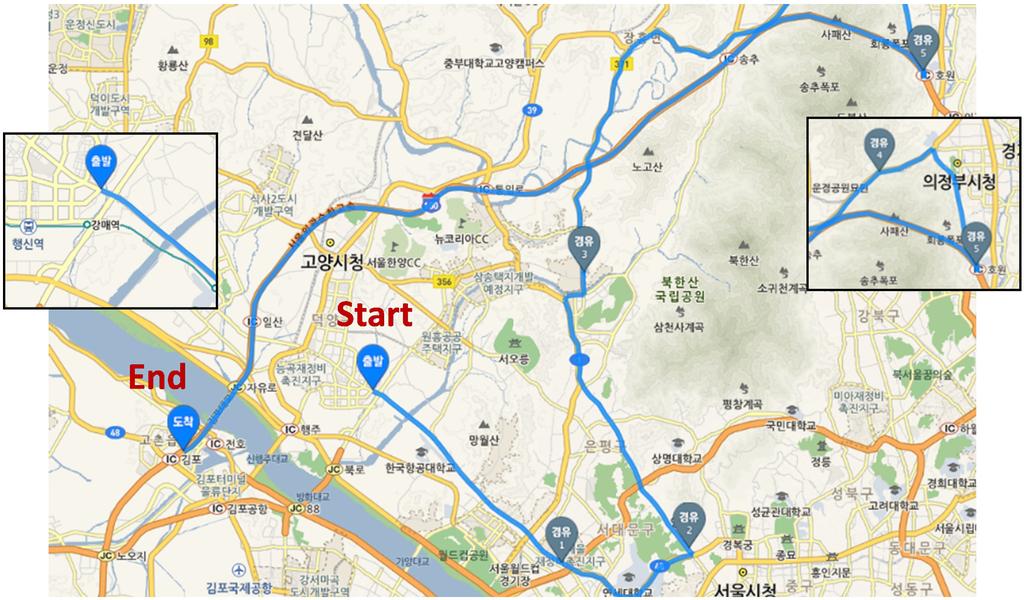 Development of Korean RDE Routes for On-road Emissions Measurement of Light Duty Vehicles Fig. 3 Map of KOR-NIER Route 1 Fig. 4 Map of KOR-NIER Route 2 다.