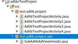 프로젝트자세히 test.adlib.project 패키지는테스트를위한 Activity 가위치하며 test.adlib.project.ads 패키지는각광고플랫폼의실제구현부입니다.