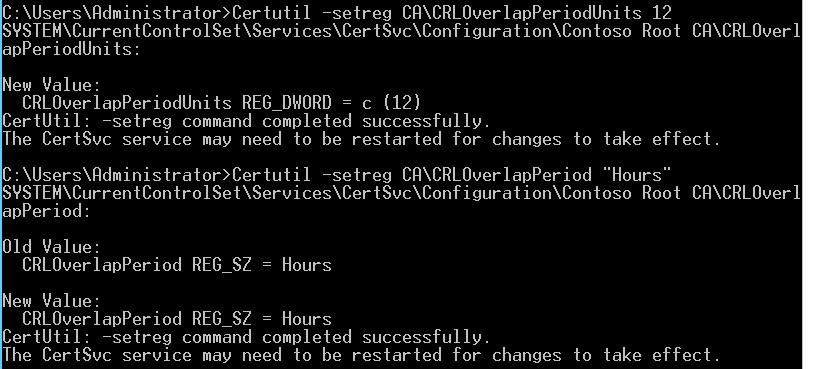 6. CA01 서버의 CA를통해발급된모든인증서를위한 Validity Period Units를정의하기위하여, 아래명령어를입력한후, Enter를누릅니다.
