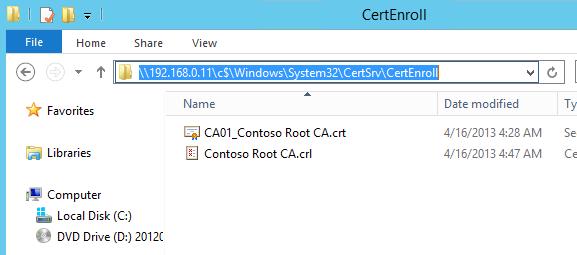 Active Directory 및 HTTP 경로에 Root CA 인증서및 CRL 공개한후, CA02.CONTOSO.com 의로 컬저장소에추가 1. CA02.CONTOSO.com 서버에도메인관리자계정 (CONTOSO\Administrator) 으로로그인합니다.