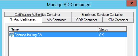 6. AIA Container 탭에서, Contoso Root CA 및