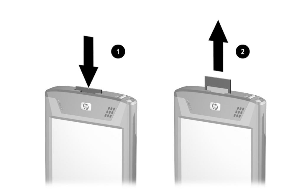 확장카드 SD(Secure Digital) 확장카드분리 SD(Secure Digital) 확장카드를 ipaq Pocket PC 의확장슬롯에서분리하려면다음을수행하십시오. 1. 확장카드를사용하는모든응용프로그램을닫습니다. 2.
