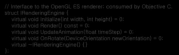 (CADisplayLink*) displaylink; - (void) didrotate: (NSNotification*) notification; @end // Interface to the OpenGL ES renderer; consumed by