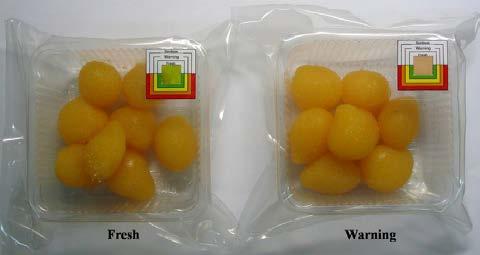 3. Change in color of indicator label in response to CO 2 Packaged golden drop with food