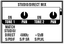 OUTPUTS Page 2 : Stuidio/Direct Mix 믹서, 레코더, PA, 헤드폰연결시에최적의톤을제공해주는 POD의다이렉트레코딩사운드를설정합니다. 헤드폰과 USB 1-2 아웃풋은항상이설정을사용합니다. POD X3 Live의경우, 이설정은 XLR 다이렉트아웃으로출력됩니다. Tone 1 Tone 1의 on 또는뮤트상태를설정합니다.