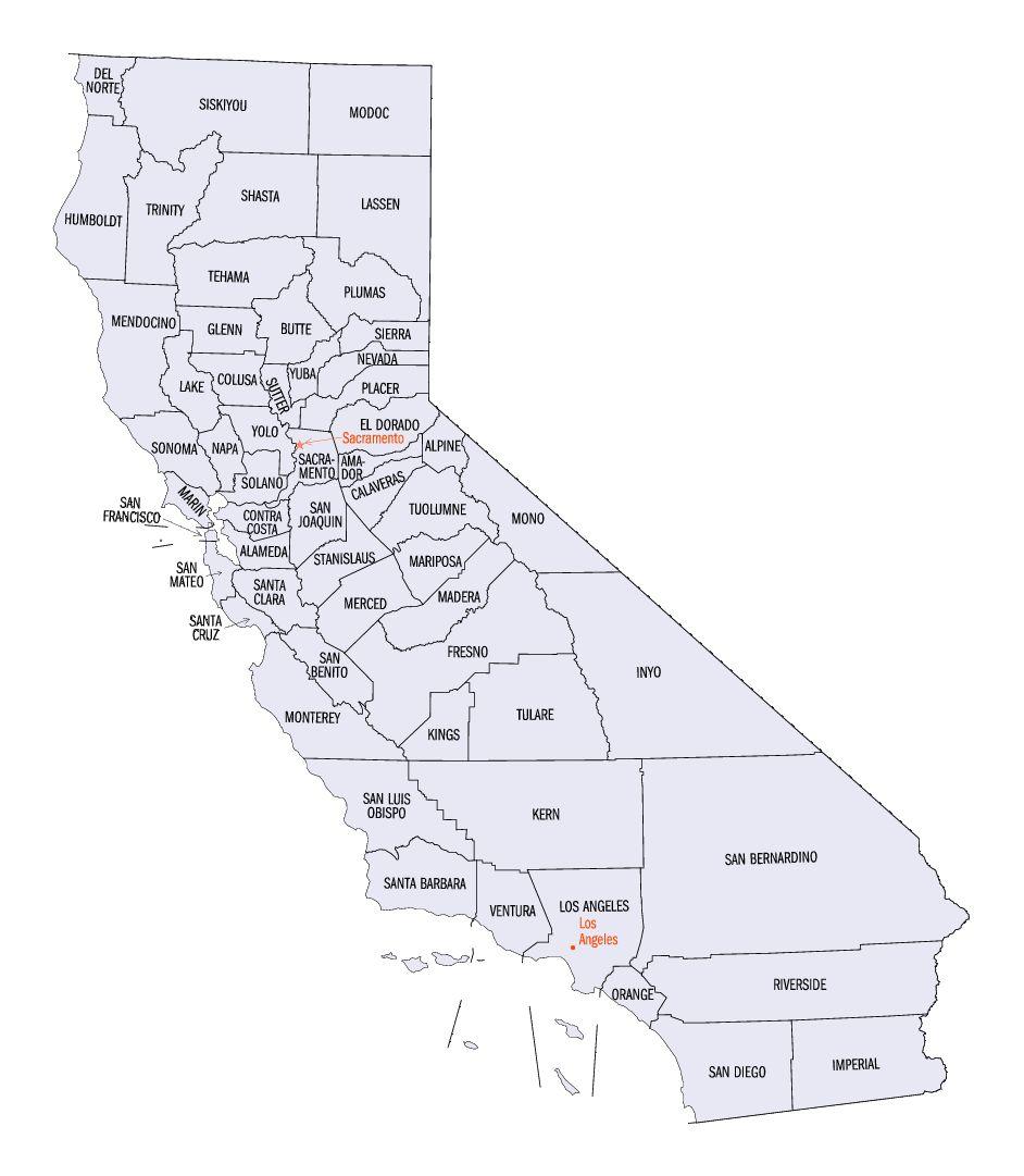 제 4 장외국의국외입양제도 79 [ 그림 4-1] 미국캘리포니아주의 58 개카운티구성 (2) 카운티입양서비스 (County (Public) Adoption Services) 각카운티의아동복지부서
