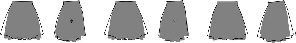 D 어패럴캐드시스템으로제작된가상의복의소재물성별실물재현도에관한연구 61 Table 7. Silhouette overlap image of real & virtual skirts-short skirt Fabric. no.