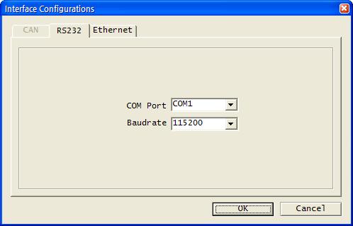 USB / Ethernet / RS232C 중에 하나를 선택할 수 있다. Ethernet이나 RS232C인 경우는 [Connect]를 수행하기 전에 [Configuration] 메뉴에서 관련된 설정이 선 행 되어야 한다. 접속이 잘되지 않는 경우 각 인터페이스별로 다음을 참고한다.