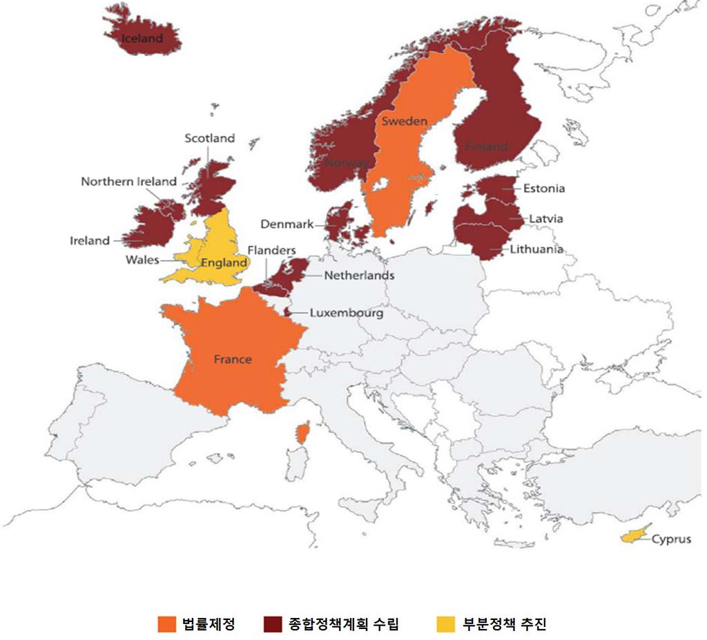 유럽건축정책동향과시사점 Iceland Northern Ireland Scotland Norway Sweden Finland Estonia Ireland Wales Denmark Flanders England Netherlands Latvia Lithuania Luxembourg France Cyprus