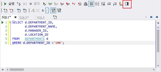 SQLGate for MariaDB Developer User Guide 55 5. 실행도구모음에서탭을오른쪽으로이동을클릭합니다. [ 결과창오른쪽으로이동하기 ] 6. 결과창이오른쪽으로이동한결과를확인합니다. 버 [ 오른쪽으로이동한결과창 ] 7.
