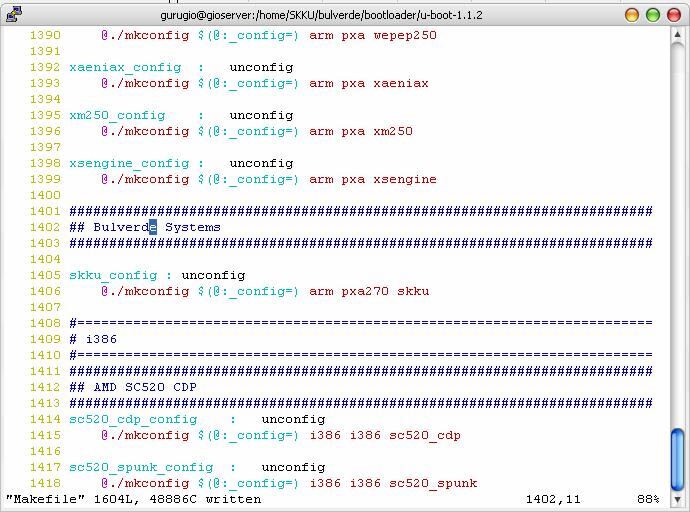 다. arm pxa270 skku 라고된구문은 lib_arm/ 디렉토리를컴파일하고 cpu/pxa270/ 을컴파일하고 skku_config 를생성하도록하는문장이다. cpu/pxa270 디렉토리는직접만들어줘야한다. cpu/pxa 를복사해서만들고수정해서쓴다. 2.