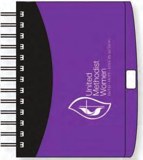 United Methodist Women Notebook $5.50 Purple (M3168) Orange (M3169) Eco-responsible notebook includes recycled notepaper and compact pen. Available in orange or purple.