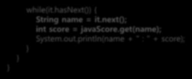 put(" 이영희 ", 98); javascore.put(" 정원석 ", 70); javascore.put(" 한원선 ", 99); System.out.println("HashMap 의요소개수 :" + javascore.