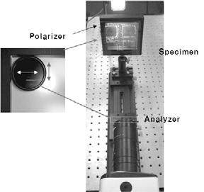 5 Peak temperature as an increase of laser beam speed 9) Fig. 6 Photo-elasticity test device 3.