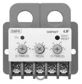 Metasol EMPR (GMP Series) 조작및설정방법 ( 정한시특성 ) 1. 정격전압을확인하고조작전원을인가합니다. (A1-A2단자) AC110V 용모델에 220V를인가하면과전압으로 EMPR의고장의원인이됩니다. O.L LED D-Time 노브 Test/Reset 버튼 O-Time 노브 RC (A) 노브 2.
