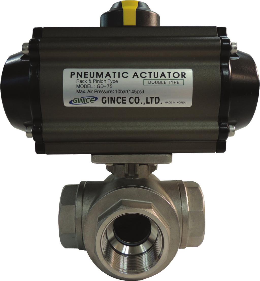 GD-SERISE / GS-SERISE 3WAY SCREWED BALL VALVE L - POSITION T - POSITION SIZE L H A Stem ISO5211 Valve Actuator ød Inch mm PCD 3/8" 10A DV30-10 11 72 110.