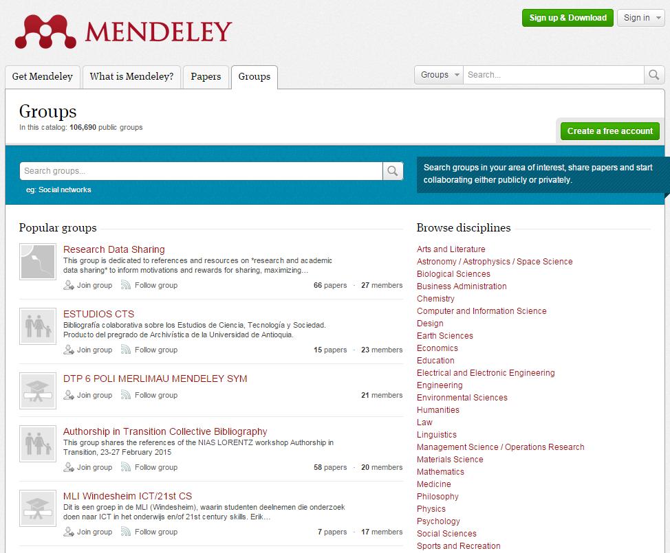 Mendeley 사용자라면누구나참여가능 Gorup 검색 : https://www.mendeley.