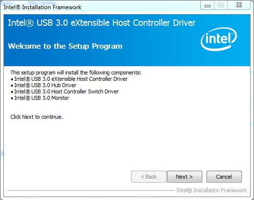 제공된 System Software DVD의 \Driver\ABP-C1\Windows7_32bit\Usb30 폴더를선택하면 < 그림4-14> 과같은파일들이표시된다. < 그림 4-14> 의 Setup.exe 를실행하면 < 그림 4-15> 와같은설정초기화면이표시된다. < 그림 4-15> USB 3.