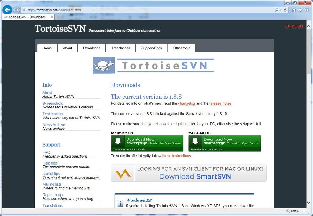 2. 설치및실행 2.1 다운로드 http://tortoisesvn.net/downloads.