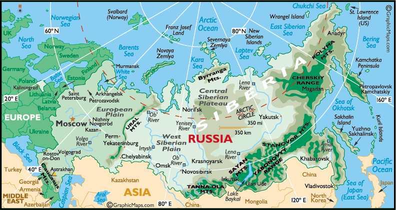알타이산맥, 베르호얀스크산맥과캄차카반도사이에있는중앙시베리아고원의가장자리에는신생습곡산맥들이우뚝솟아있다. 러시아를포함한 CIS( 독립국가연합 ) 대부분이유라시아대륙의광대한평야에위치하고있고, 남부와동부지역은산맥에둘러싸여있다. 유럽평원과시베리아평원은우랄산맥을경계로나뉘어지며, 그외다른평원지역으로는아랄-카스피해연안의저지대와중앙시베리아고원을들수있다.